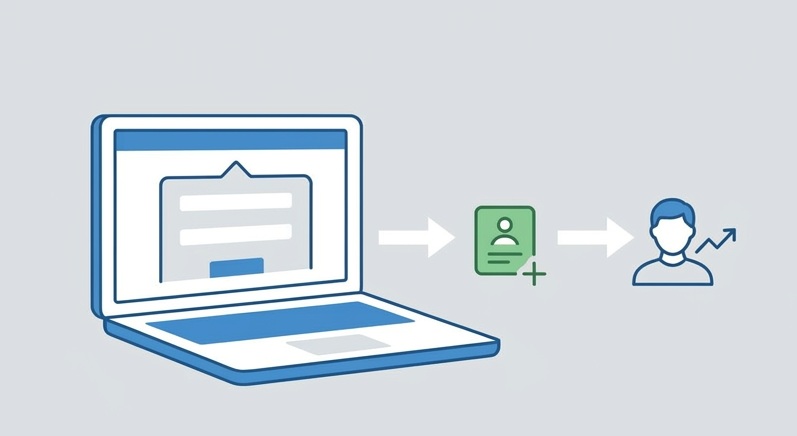 Art graphic showing a laptop form sending data directly to a person
