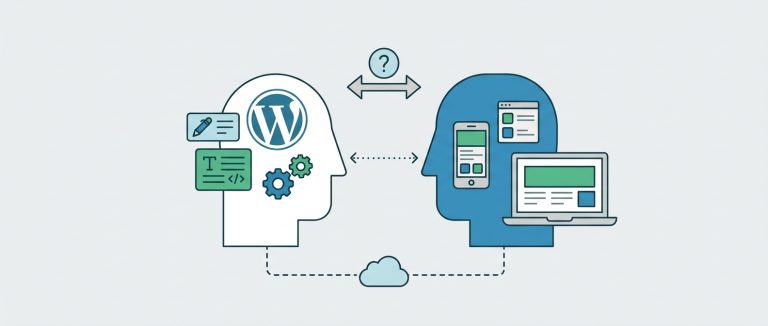 Art comparing traditional WordPress with headless web architecture across multiple devices
