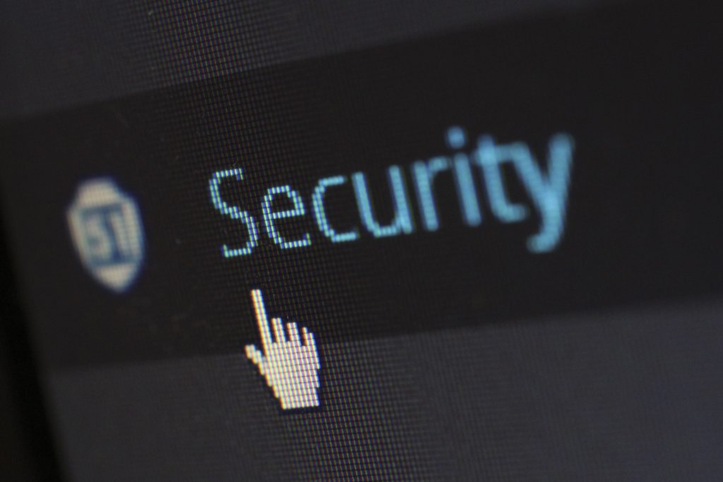 Text stating "security" on a screen with a mouse pointer hovering over it
